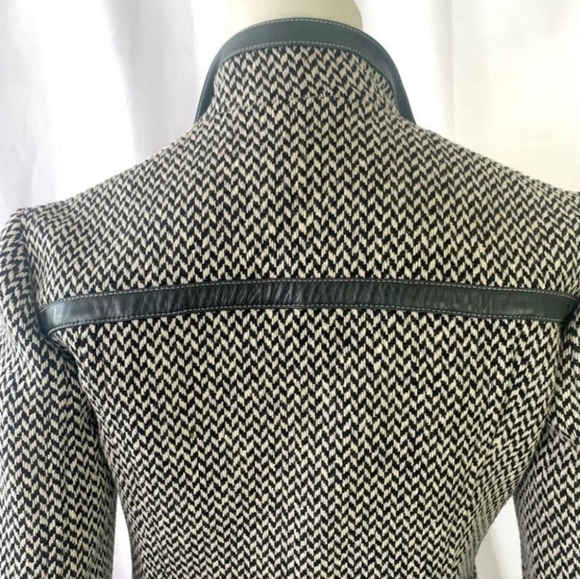MICHAEL KORS BLACK WHITE COAT WOOL JACKET FULLY LINED LEATHER WOMEN SIZE 4 - Picture 4 of 6
